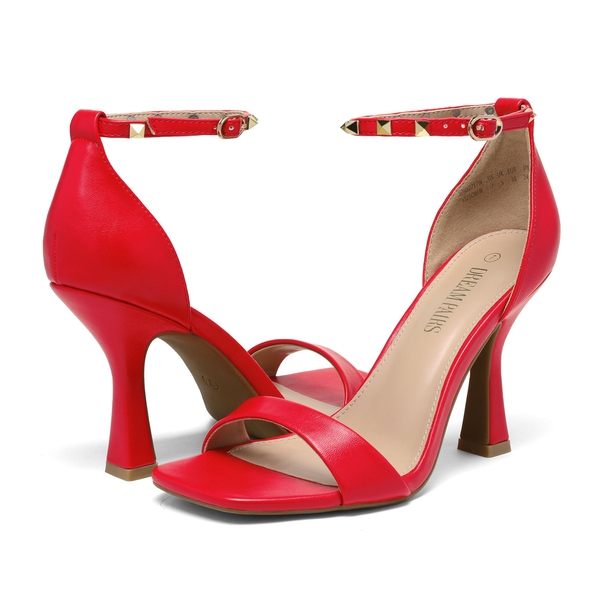 Women's Open Square Toe Stiletto Pump Sandals - RED PU - 5